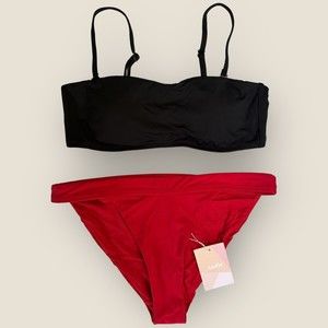Andie The Rio Top in Black and The Banded Cheeky Bottom in Cherry Red (M)